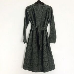 Crossley Funnel Neck Jacquard Print Dark Green &White Wrap Coat